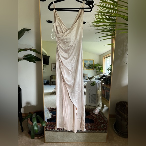 biba champagne dress Angel Biba Satin Champagne Ruffle Mini Dress Large